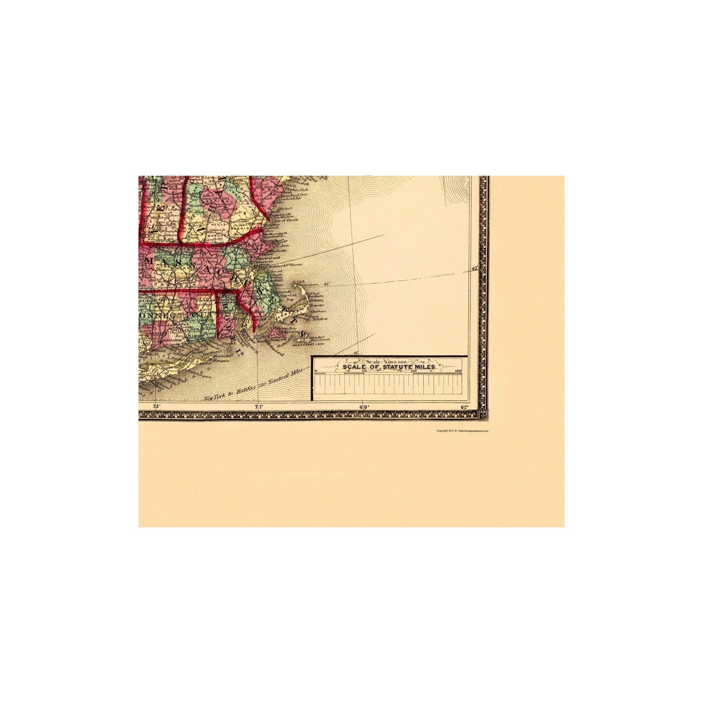 Historic State Map - New York New England - Lloyd 1873 - Vintage Wall Art