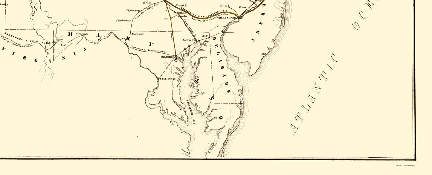 Railroad Map - Ohio and Pennsylvania Railroad - Schuchman 1850 - Vintage Wall Art