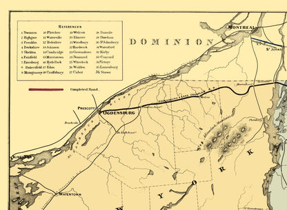 Railroad Map - Portland and Ogdensburg Railroad - Hatch 1850 - 23 x 31.43 - Vintage Wall Art