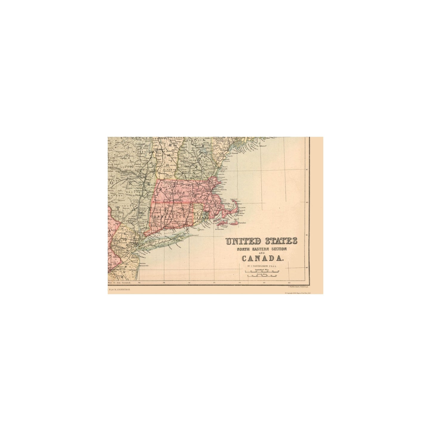 Historic State Map - United States North Eastern Canada - Black 1867 - Vintage Wall Art