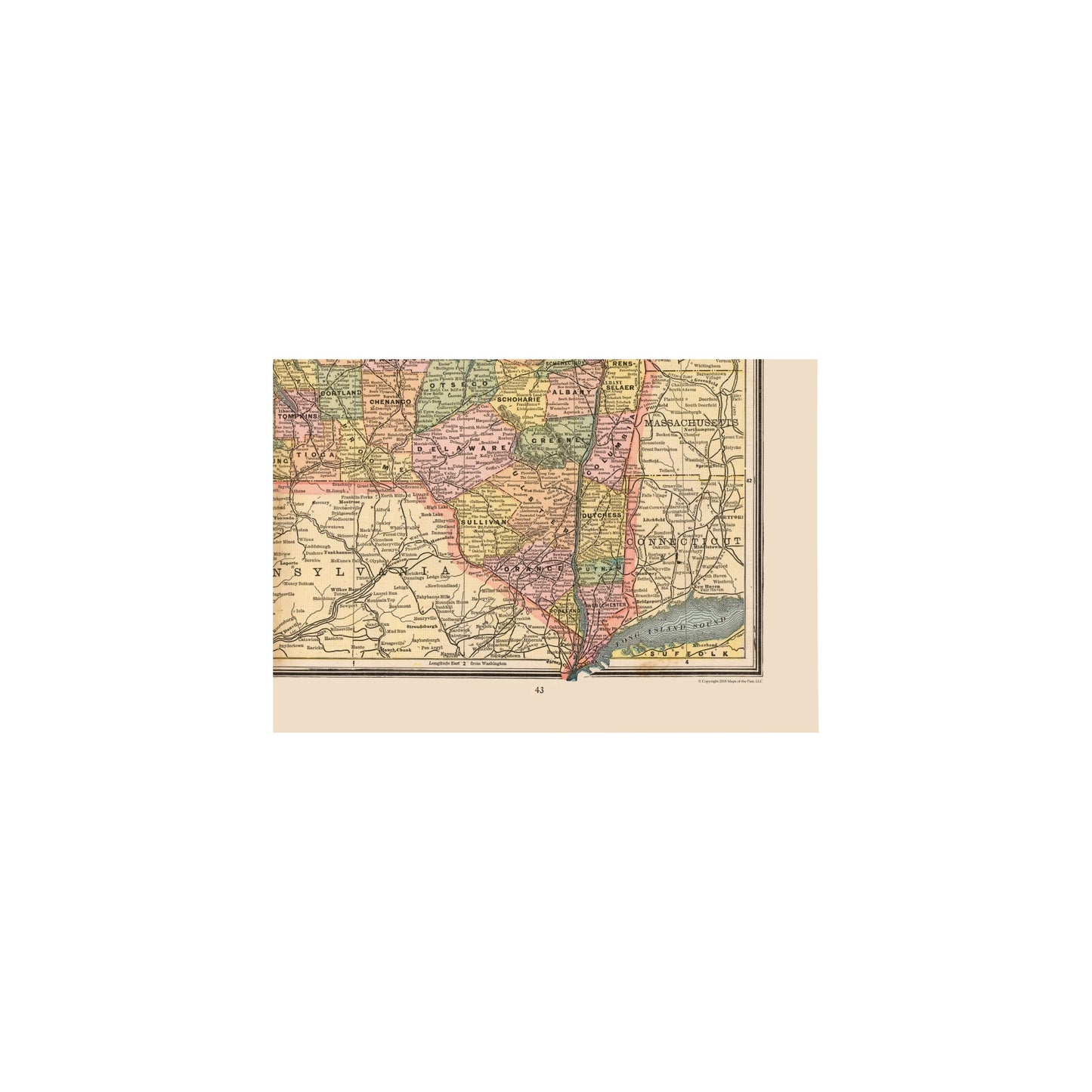 Historic State Map - New York United States - Cram 1888 - Vintage Wall Art