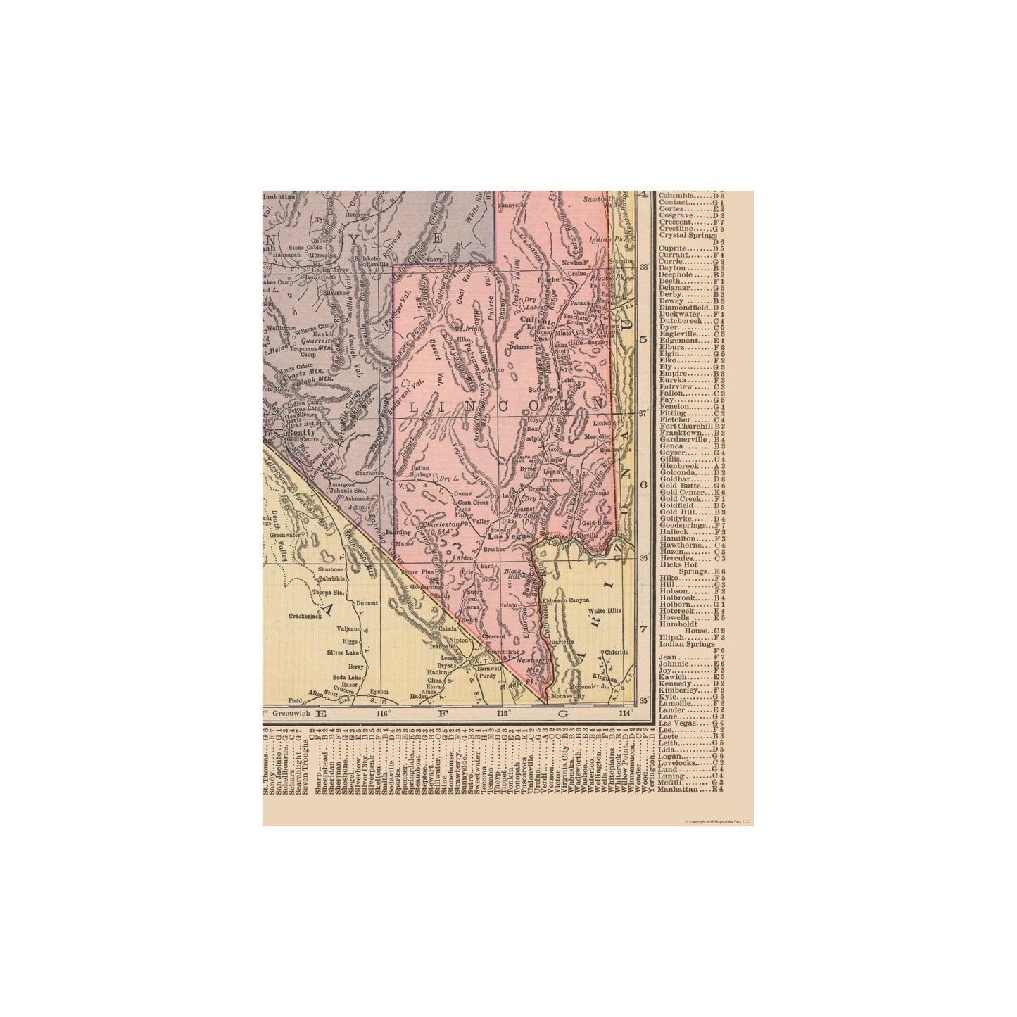 Historic State Map - Nevada - Hammond 1910 - 23 x 29.72 - Vintage Wall Art