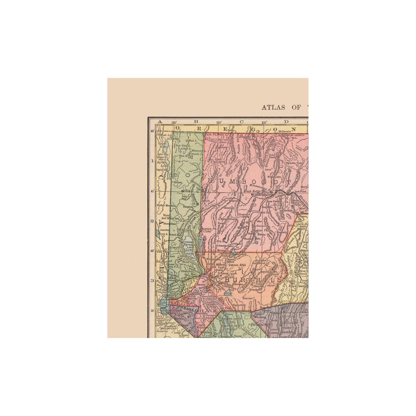 Historic State Map - Nevada - Hammond 1910 - 23 x 29.72 - Vintage Wall Art