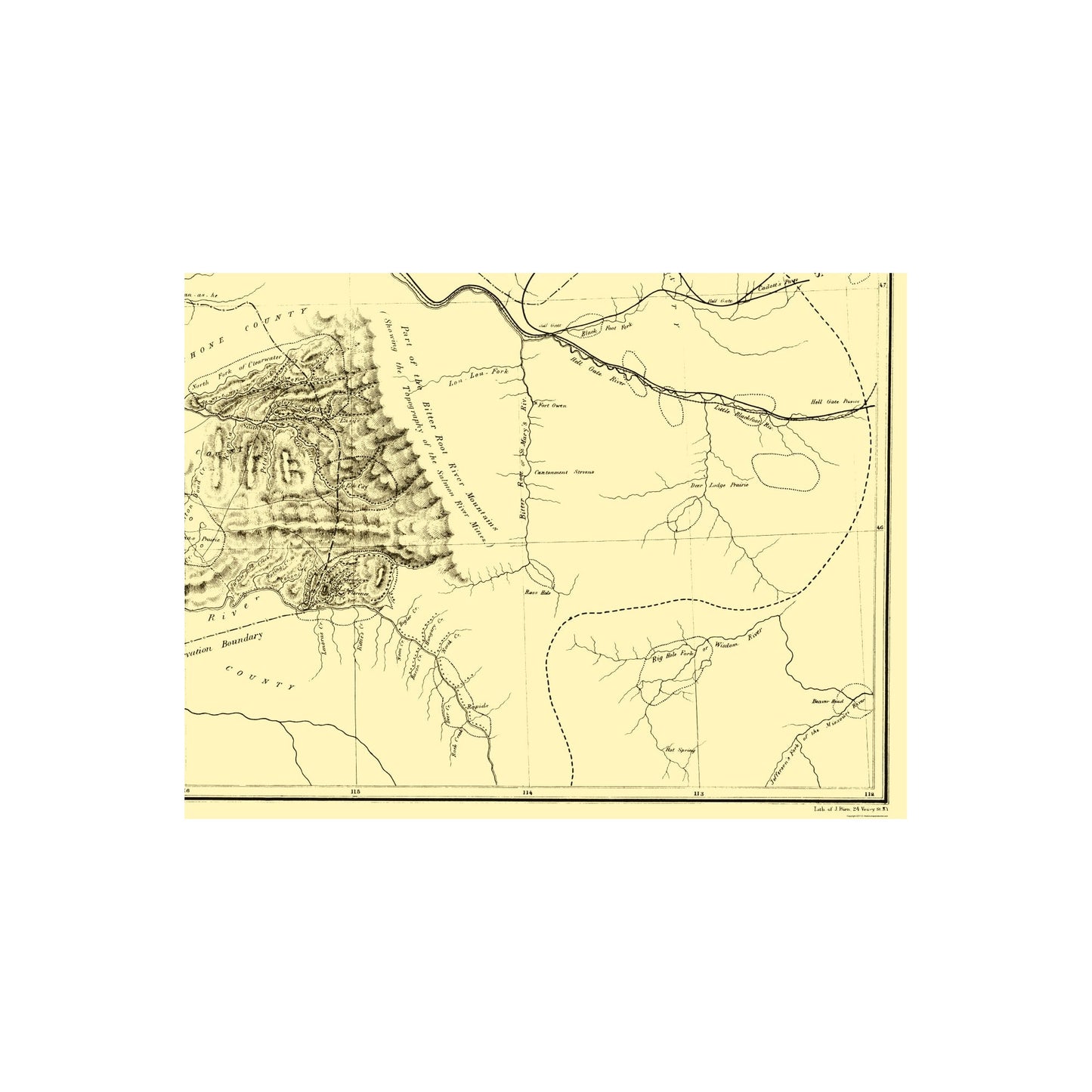 Historic State Map - Washington Territory East Cascade Mountains - Bien 1862 - 23 x 30 - Vintage Wall Art