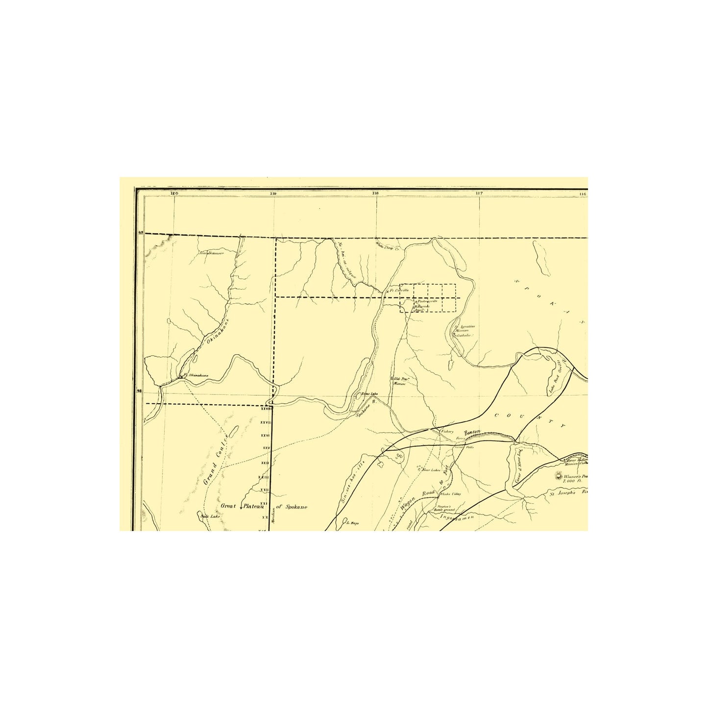 Historic State Map - Washington Territory East Cascade Mountains - Bien 1862 - 23 x 30 - Vintage Wall Art