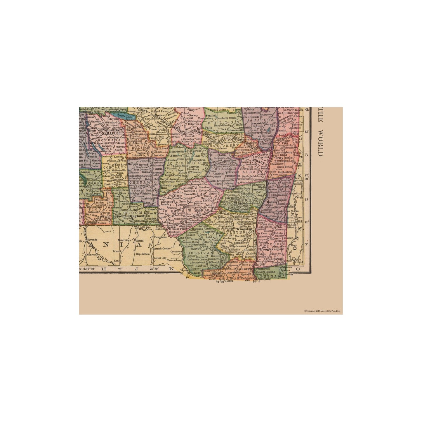 Historic State Map - New York - Hammond's Atlas 1910 - Vintage Wall Art