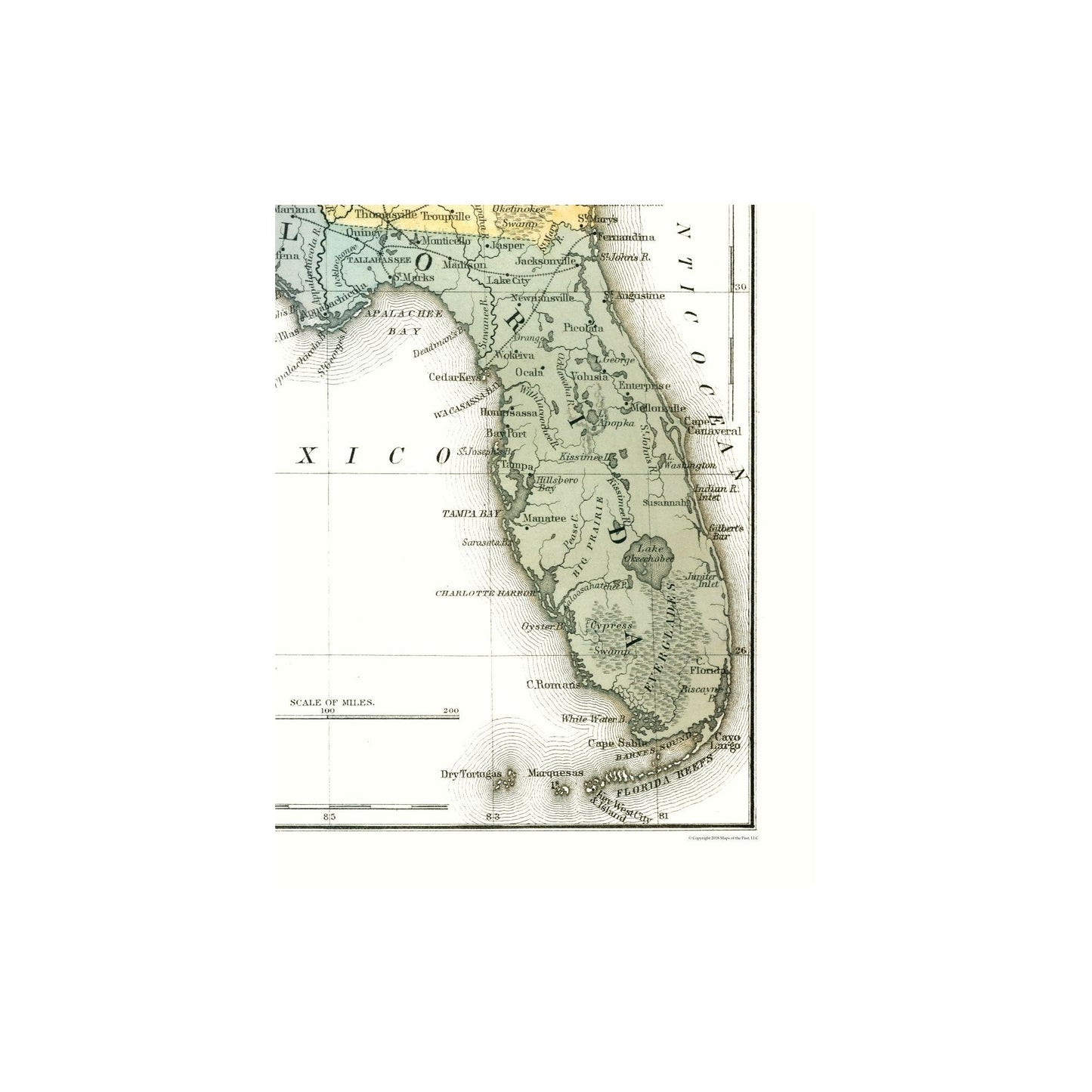 Historic State Map - Southeast Coast - Mitchell 1869 - Vintage Wall Art