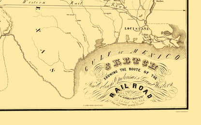 Railroad Map - New Orleans Opelousas and Great Western - Colton 1853 - 23 x 37 - Vintage Wall Art