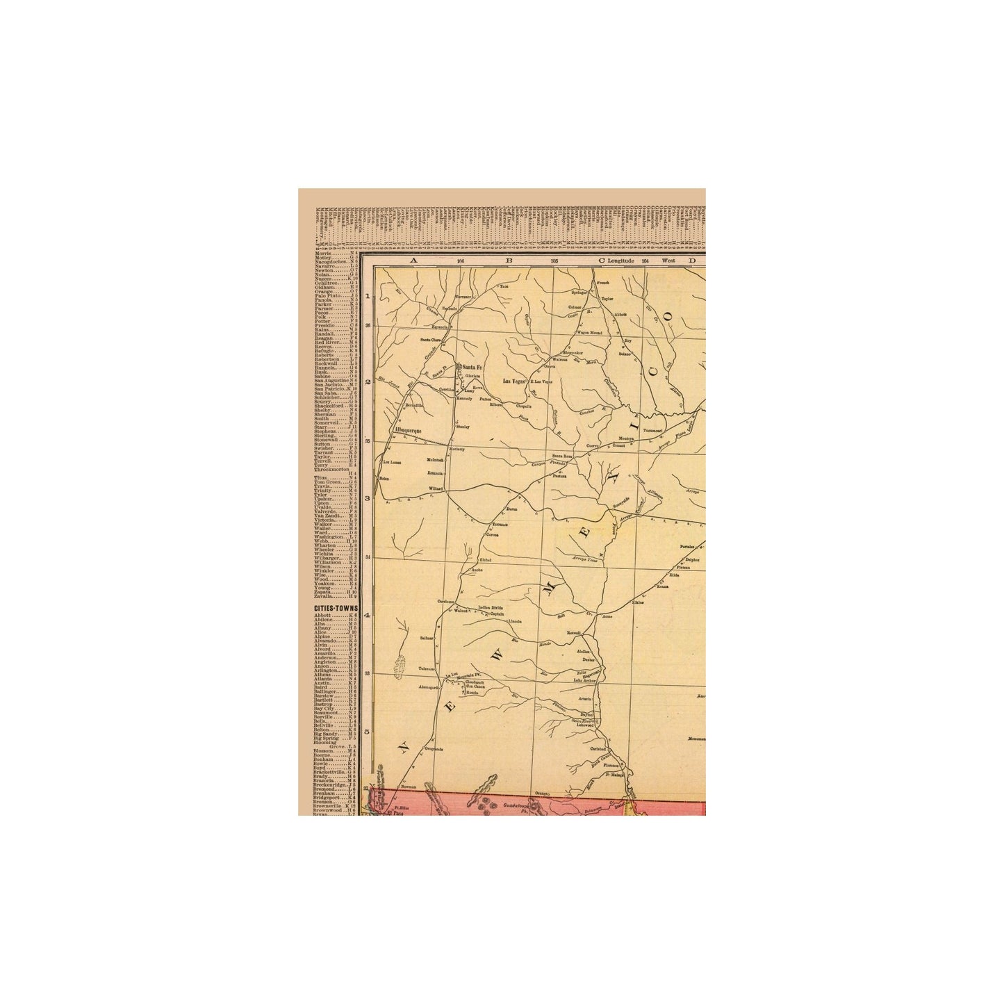 Historic State Map - Texas West - Hammond 1910 - 23 x 35.39 - Vintage Wall Art