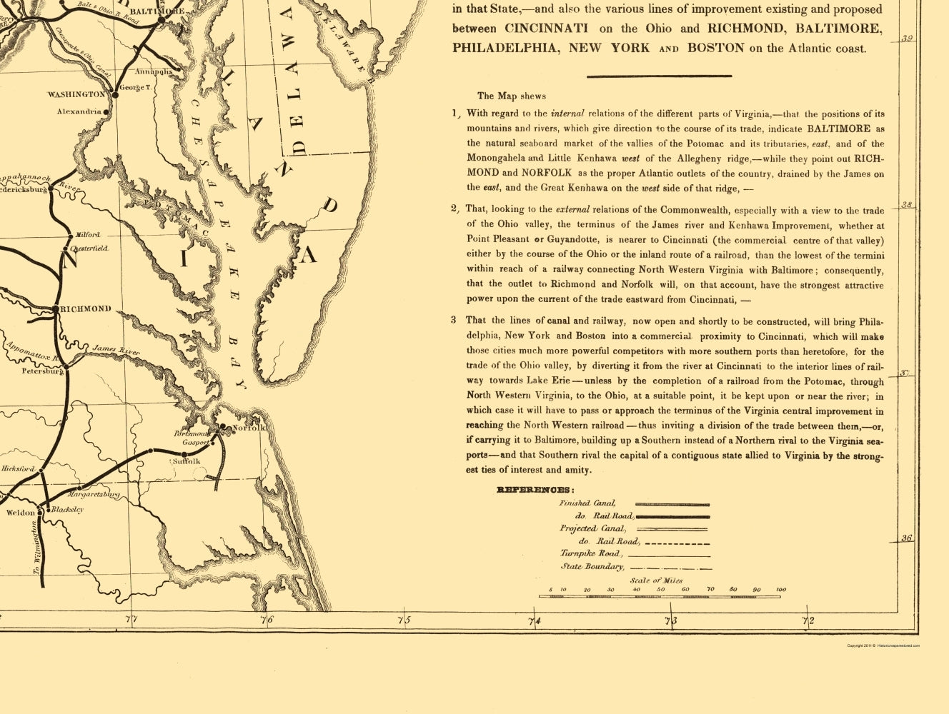 Railroad Map - Baltimore and Ohio Railroad - Colton 1840 - 23 x 30.55 - Vintage Wall Art