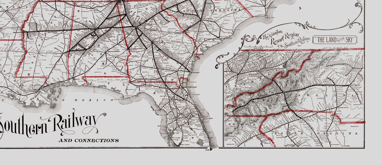 Railroad Map - Southern Railway - Matthews 1897 - 23 x 53.20 - Vintage Wall Art