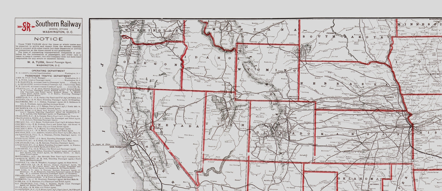 Railroad Map - Southern Railway - Matthews 1897 - 23 x 53.20 - Vintage Wall Art
