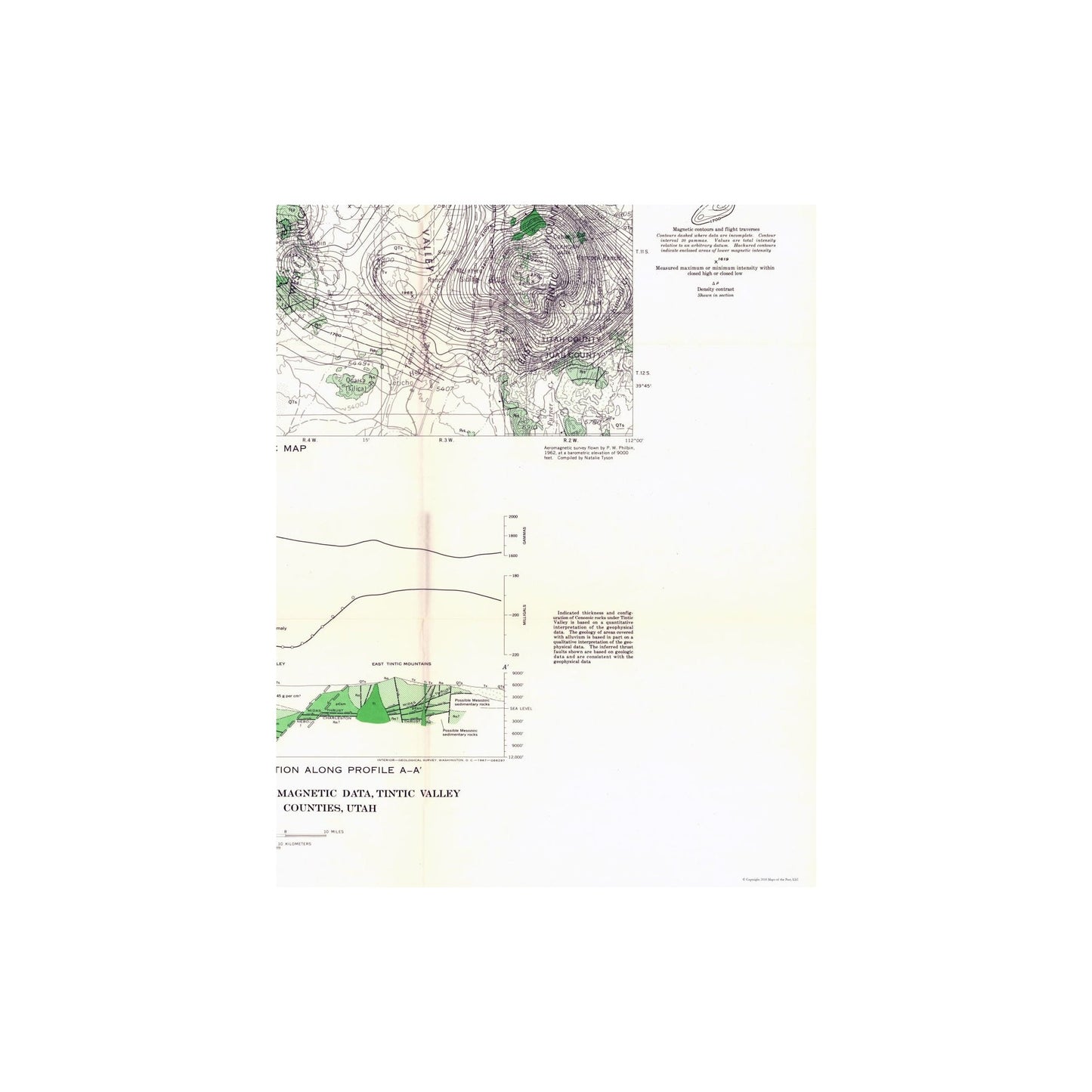 Historic Mine Map - Utah Tintic Valley Aeromagnetic - USGS 1962 - 23 x 29.05 - Vintage Wall Art