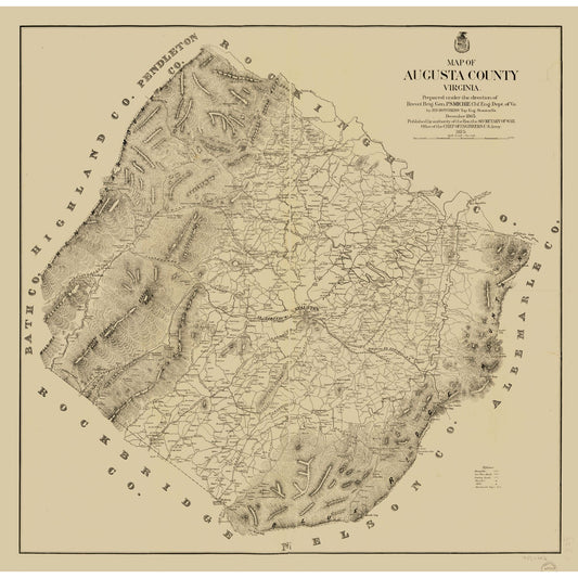 Historic County Map - Augusta County Virginia - Hotchkiss 1875 - 23.52 x 23 - Vintage Wall Art