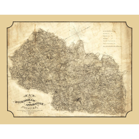 Historic County Map - Buckingham County Virginia - Cassell 1863 - 29.19 x 23 - Vintage Wall Art