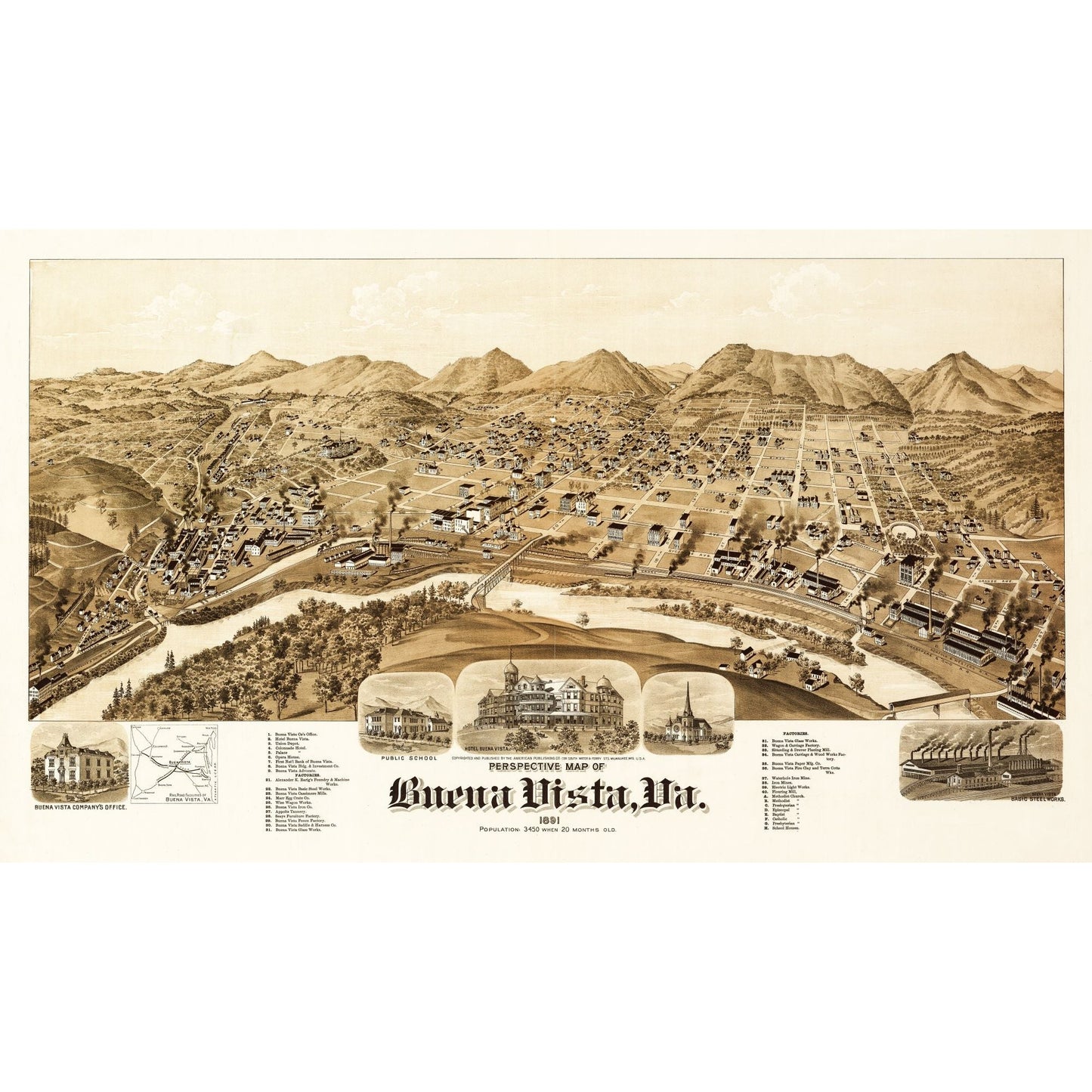 Historic Panoramic View - Buena Vista - 1891 - 39.66 x 23 - Vintage Wall Art