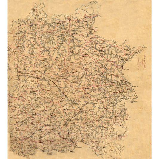 Historic County Map - Caroline County Virginia - Alt 1860 - 25.42 x 23 - Vintage Wall Art