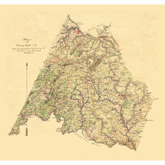Historic County Map - Campbell County Virginia - Campbell 1860 - 24.33 x 23 - Vintage Wall Art