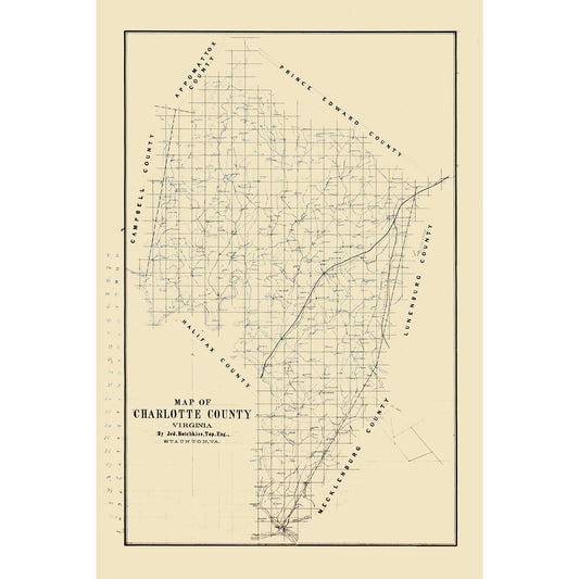 Historic County Map - Charlotte County Virginia - Hotchkiss 1860 - 23 x 34.42 - Vintage Wall Art