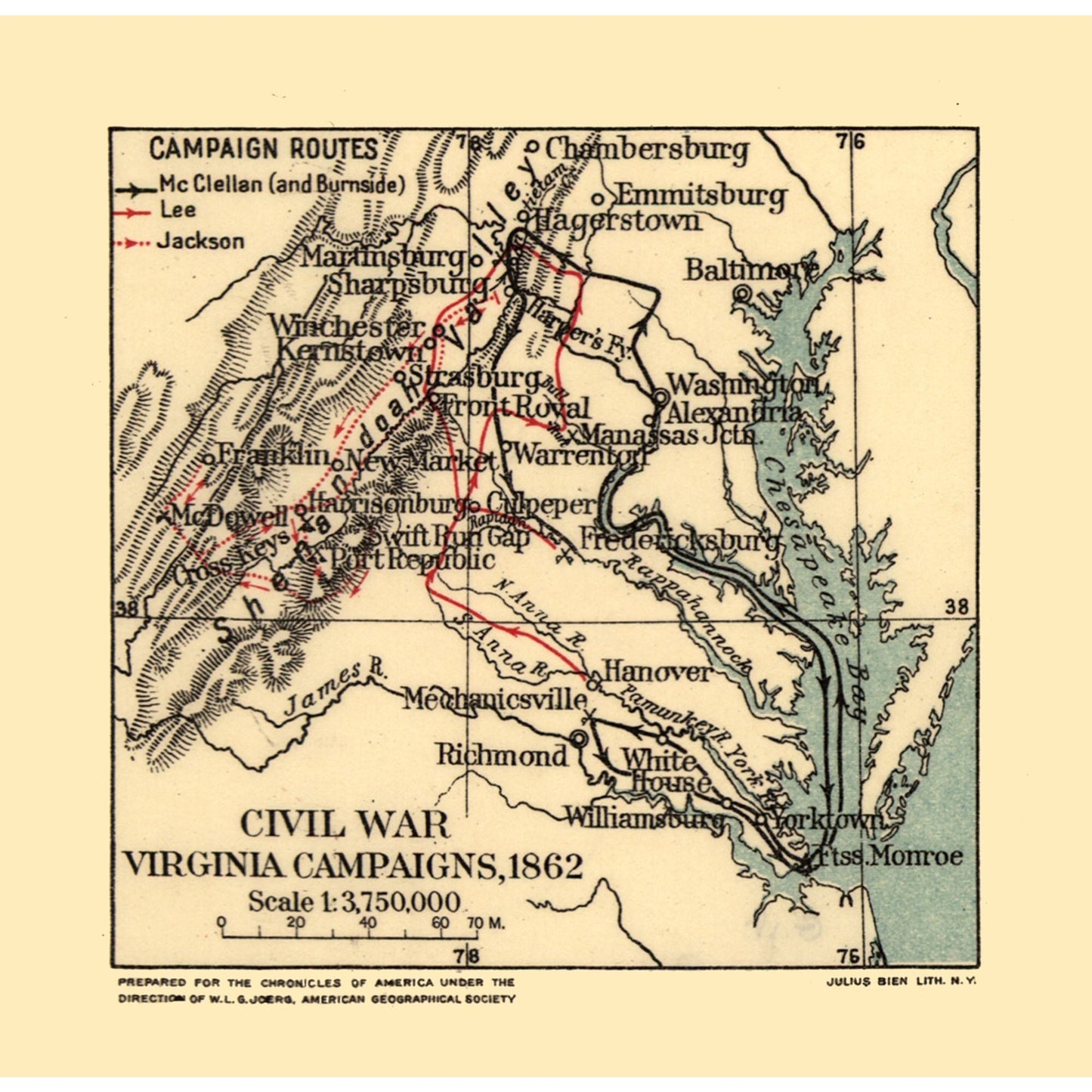 Historical Civil War Map - Virginia Civil War Campaign - Joerg 1862 - 23.65 x 23 - Vintage Wall Art