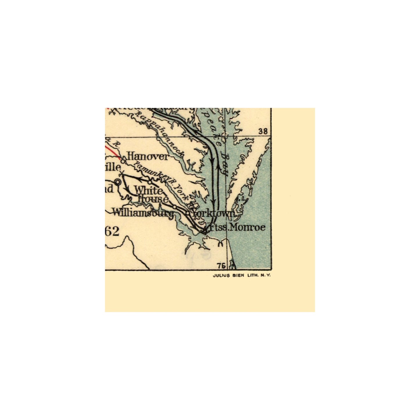 Historical Civil War Map - Virginia Civil War Campaign - Joerg 1862 - 23.65 x 23 - Vintage Wall Art