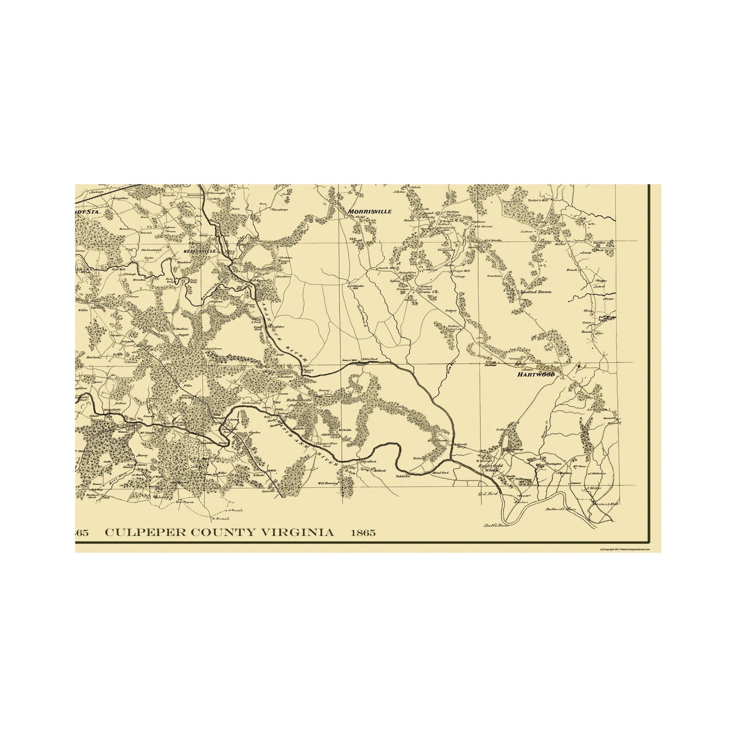 Historic County Map - Culpeper County Virginia - 1865 - Vintage Wall Art