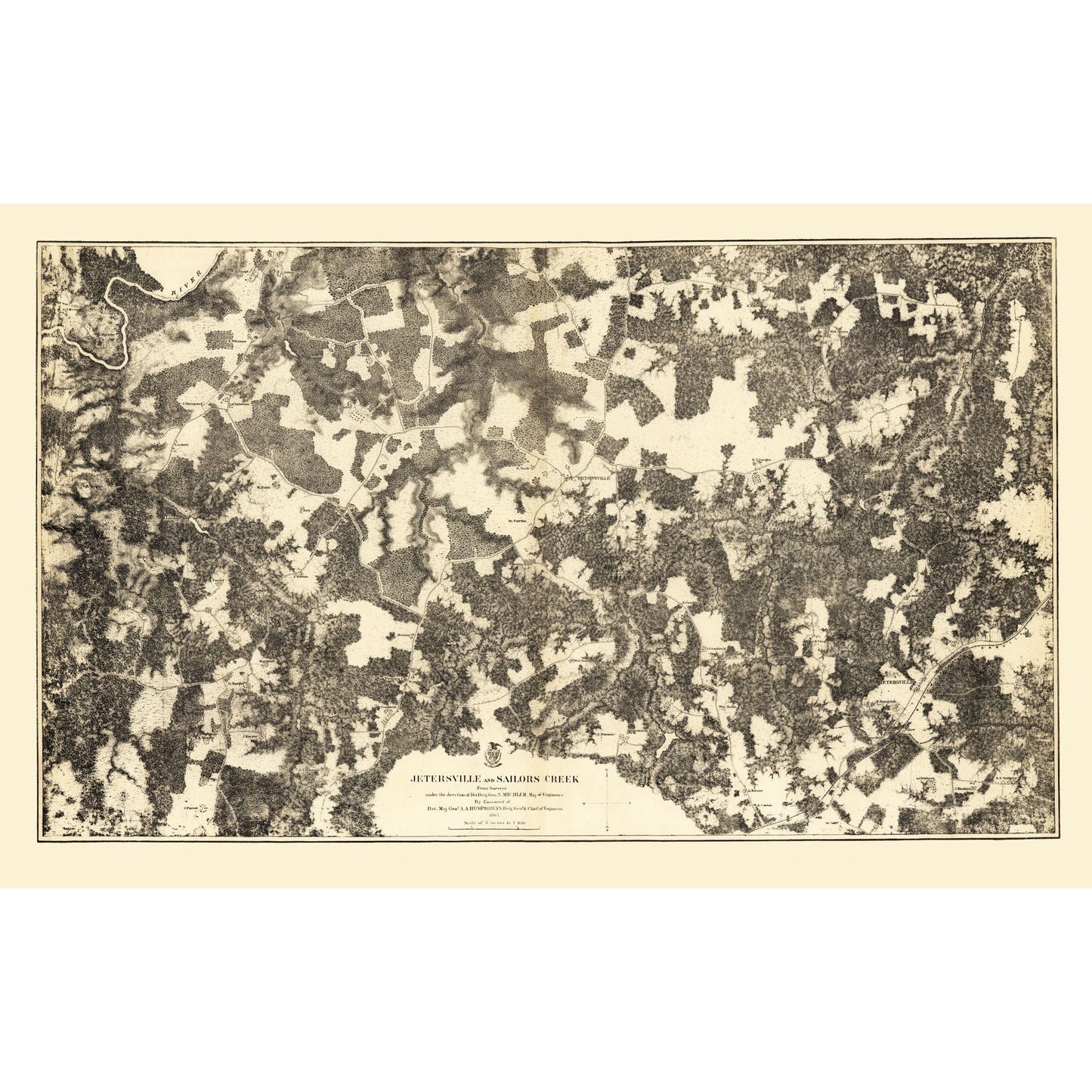 Historic City Map - Jetersville Sailors Creek Virginia - Michler 1864 - 36.69 x 23 - Vintage Wall Art