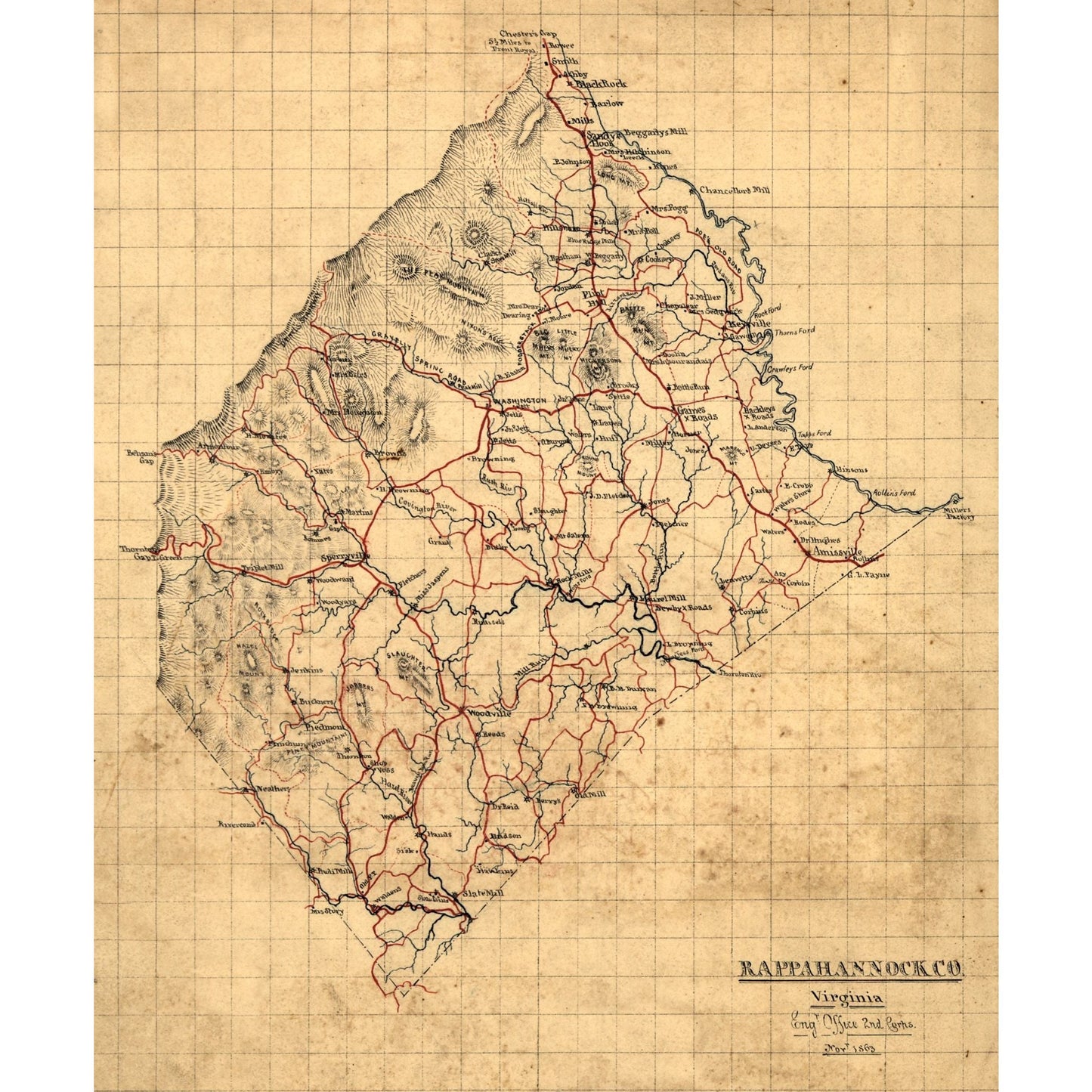 Historic County Map - Rappahannock County Virginia - 1863 - 23 x 27.76 - Vintage Wall Art
