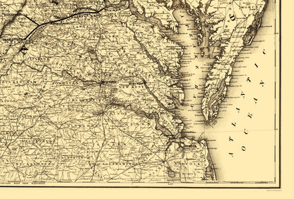 Railroad Map - Fredericksburg and Gordonsville Virginia 1869 - 23 x 34 - Vintage Wall Art