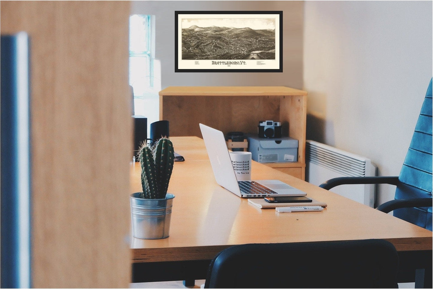 Historic Panoramic View - Brattleboro Vermont - Burleigh 1886 - 23 x 42.52 - Vintage Wall Art