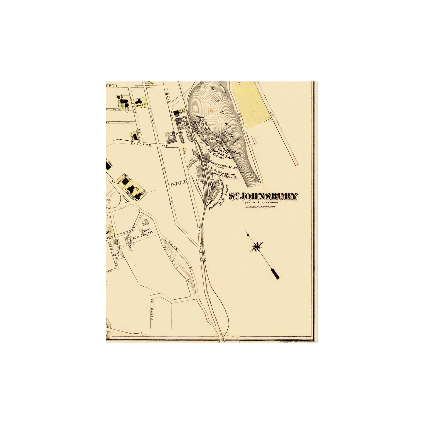 Historic City Map - St Johnsbury Vermont  - Beers 1876 - 23 x 28.31 - Vintage Wall Art