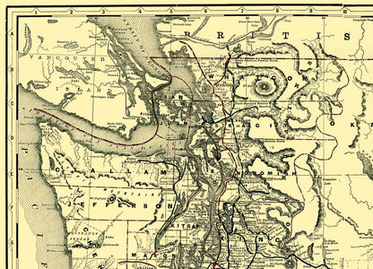 Railroad Map - Washington Railroads - 1892 - 23 x 31.94 - Vintage Wall Art