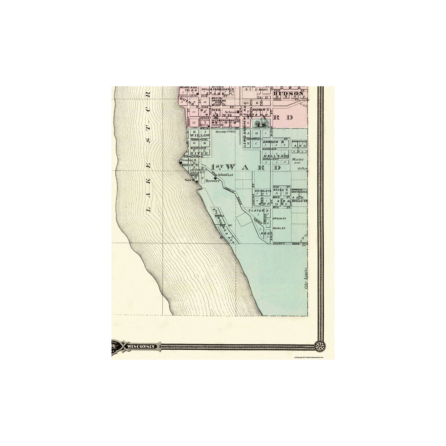 Historic City Map - Hudson Bayfield River Falls Wisconsin - Snyder 1878 - 23 x 28.19 - Vintage Wall Art