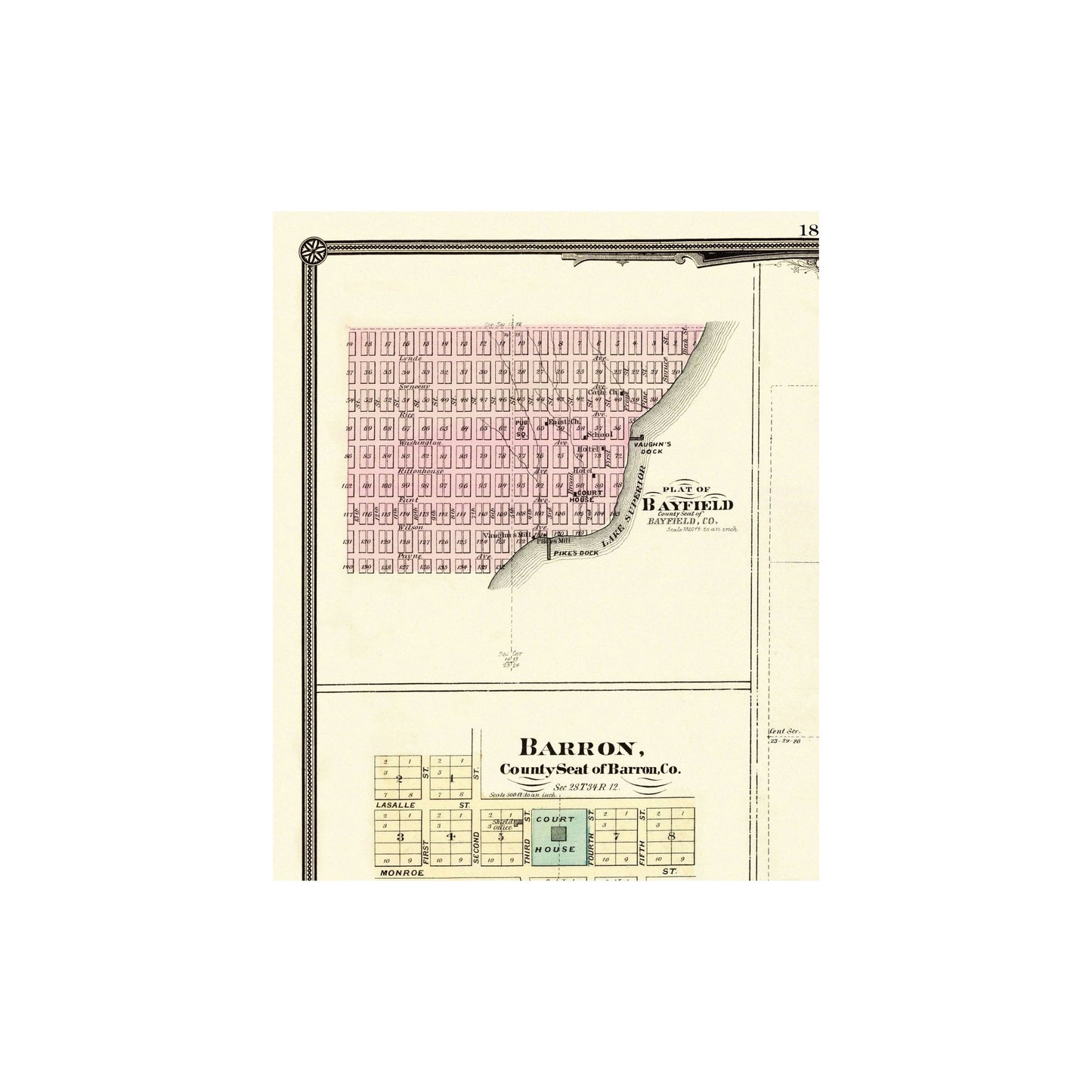 Historic City Map - Hudson Bayfield River Falls Wisconsin - Snyder 1878 - 23 x 28.19 - Vintage Wall Art