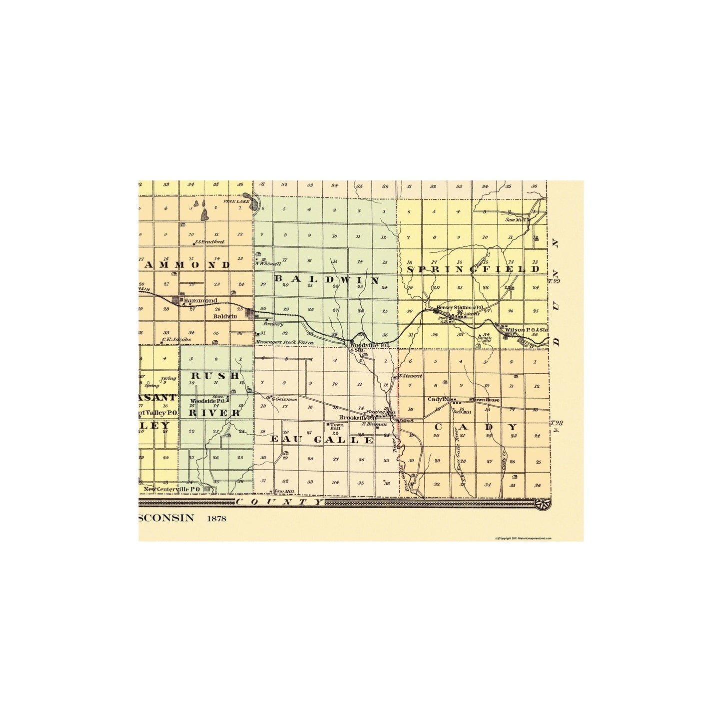 Historic County Map - St. Croix County Wisconsin - Snyder 1878 - 28.38 x 23 - Vintage Wall Art