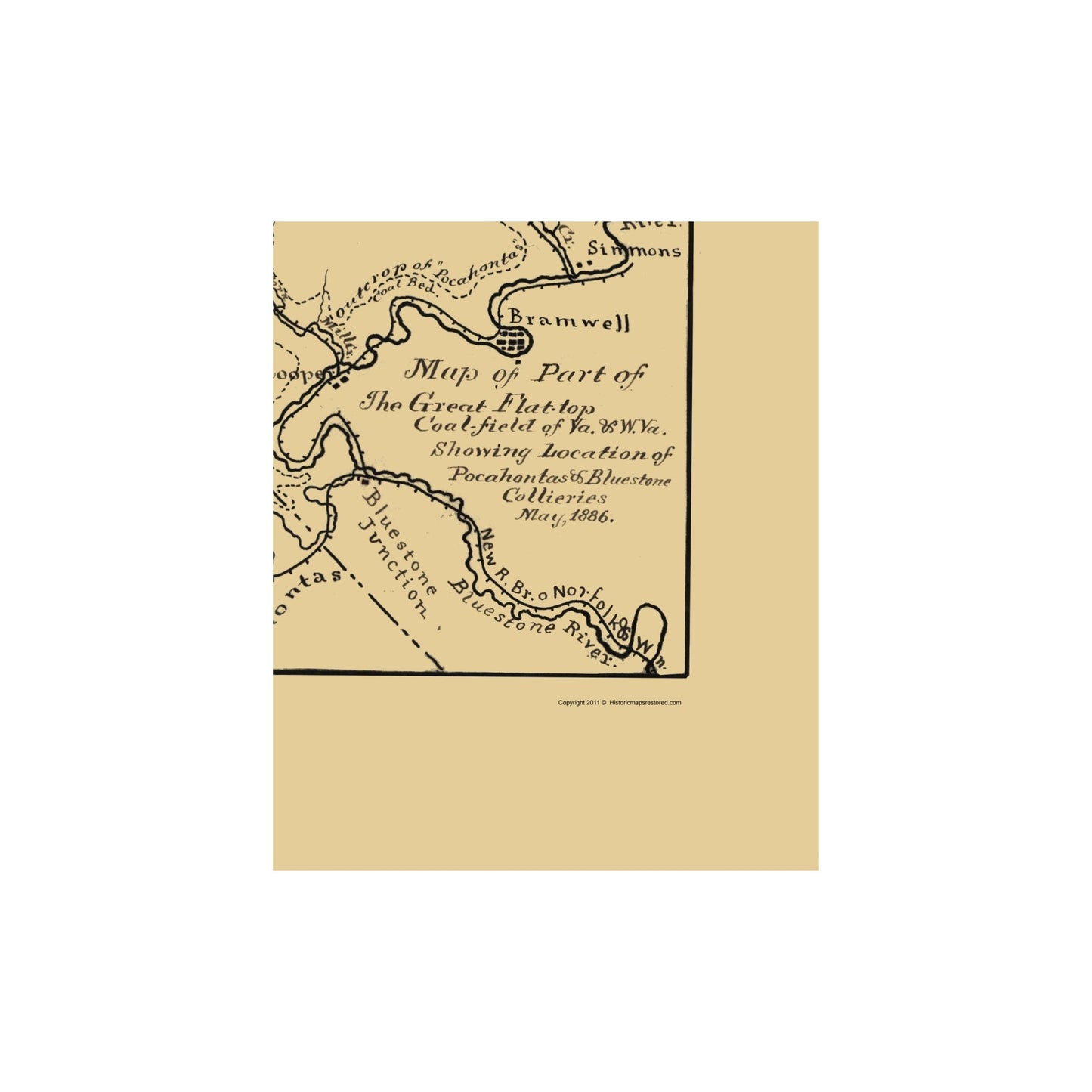 Historic Mine Map - Flat Top Coal Field West Virginia - Hotchkiss 1886 - Vintage Wall Art