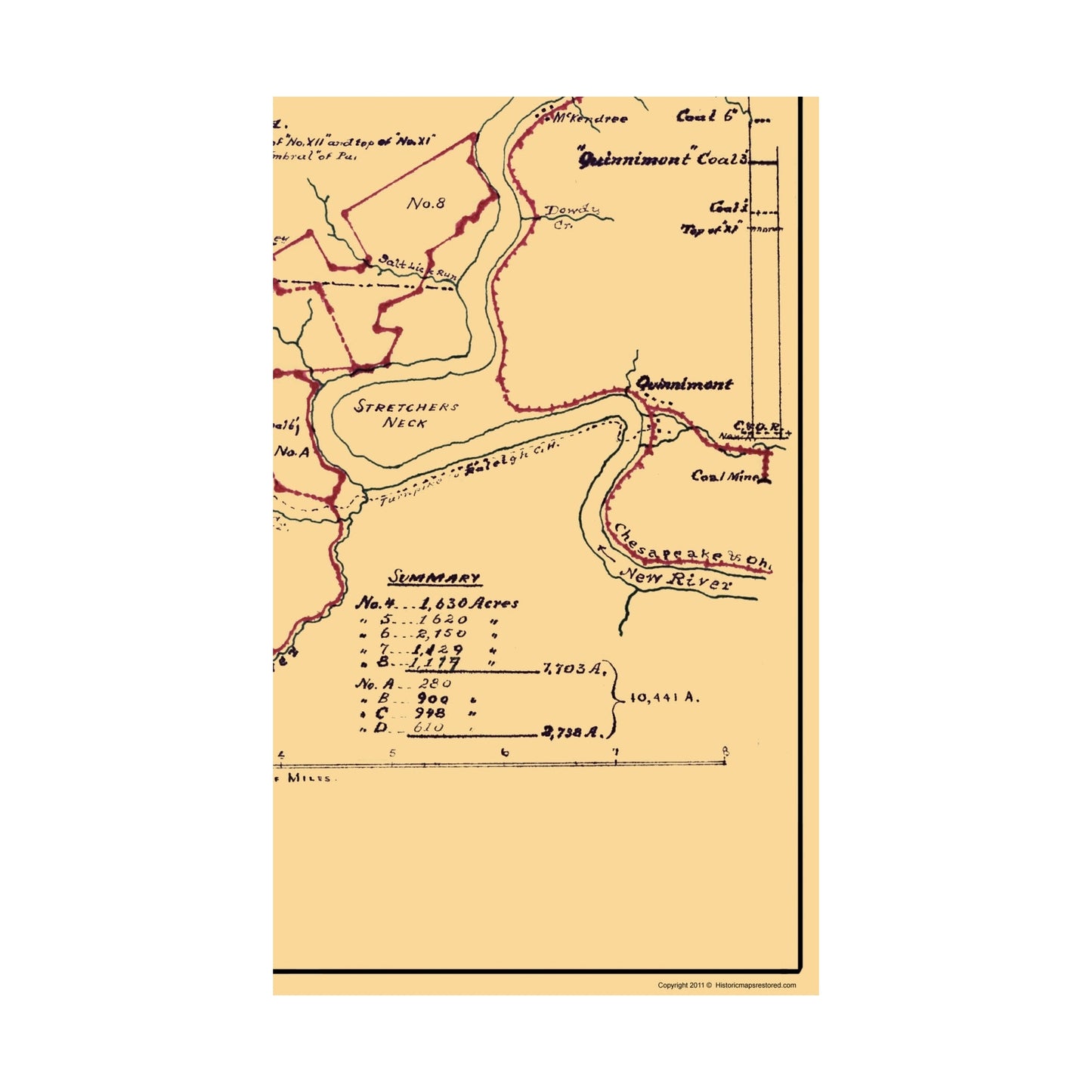 Historic Mine Map - Loup Piney Divide Coal Lands West Virginia - Hotchkiss 1879 - WallArt