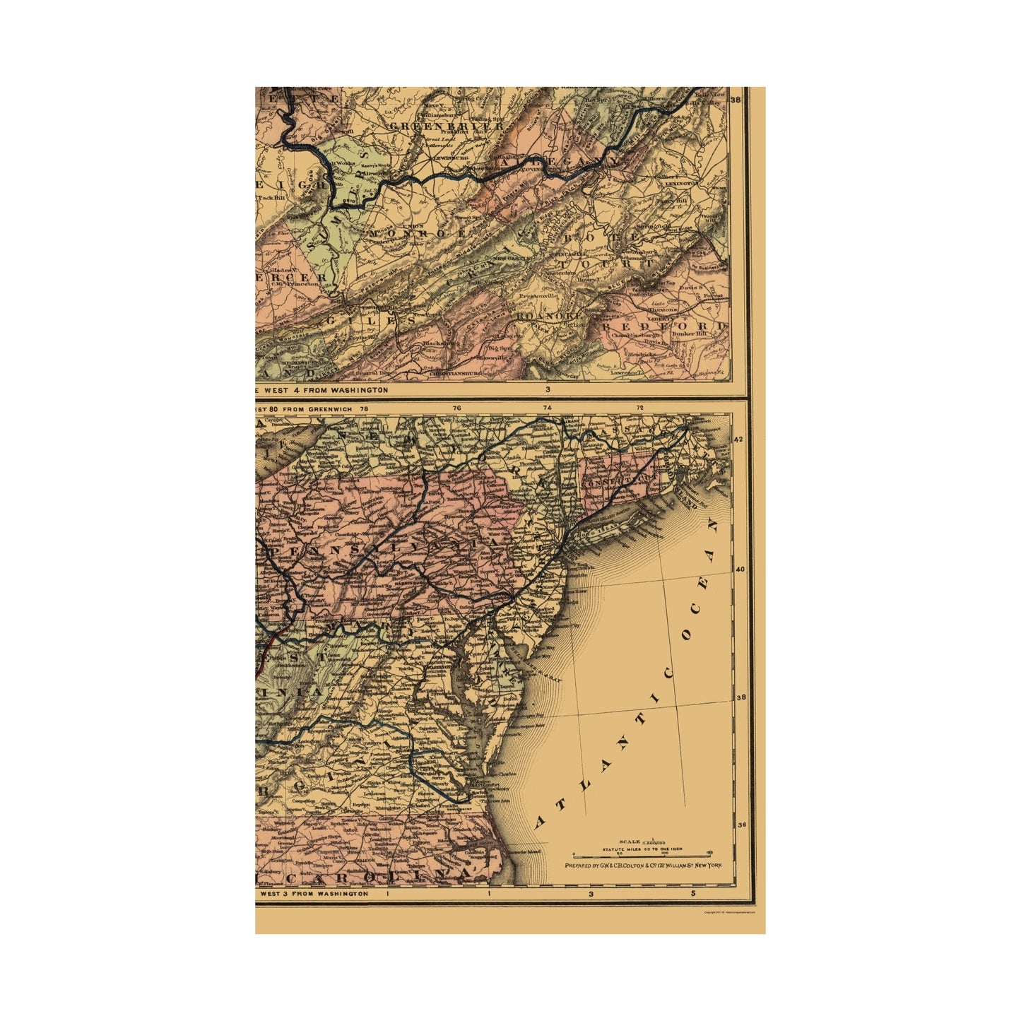 Railroad Map - Northern and Southern West Virginia Railroad 1873 - Vintage Wall Art