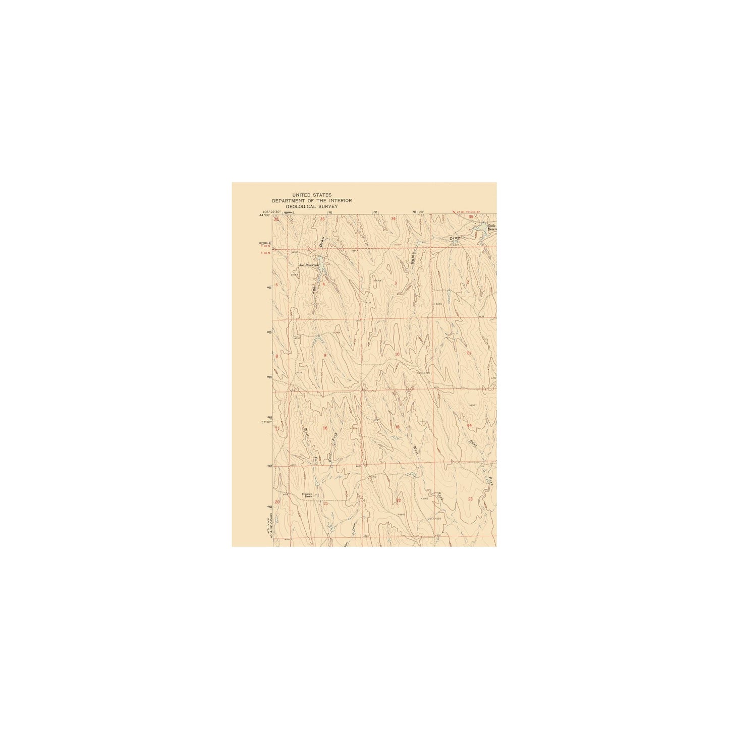 Topographical Map - Provence Ranch Wyoming Quad - USGS 1961 - 23 x 31.64 - Vintage Wall Art