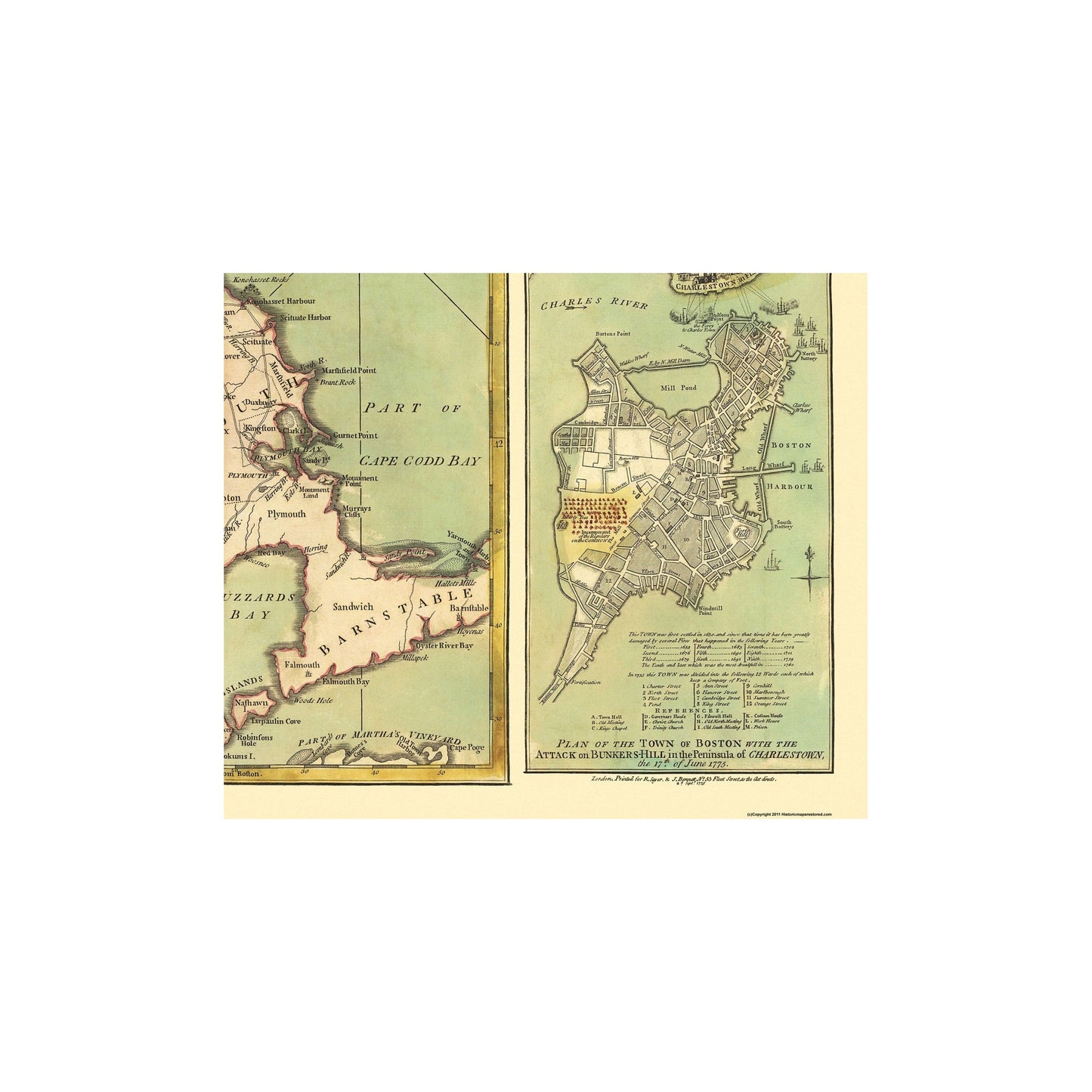 Historic Revolutionary War Map - New England Revolutionary War - Sayer 1775 - 27.13 x 23 - Vintage Wall Art