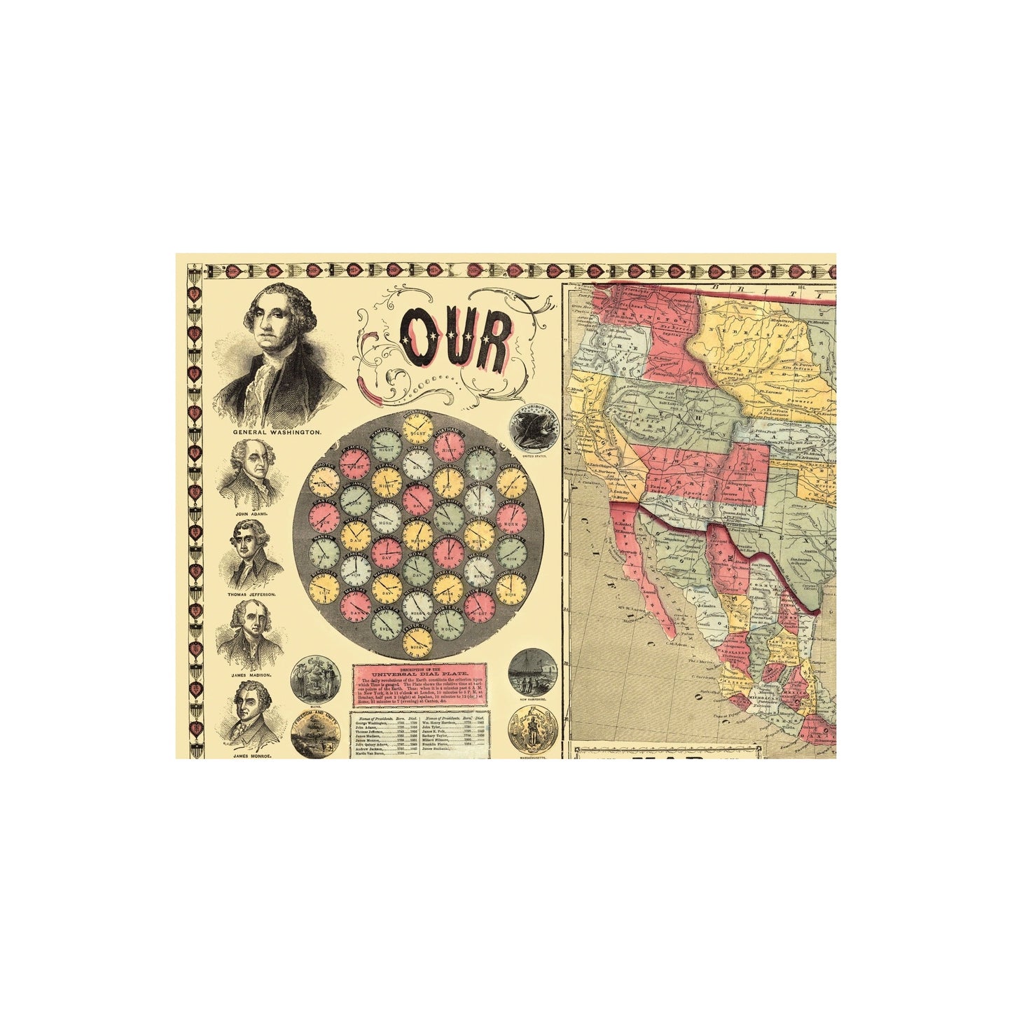 Historic State Map - United States Declaration Signing - Purley 1859 - 30.06 x 23 - Vintage Wall Art