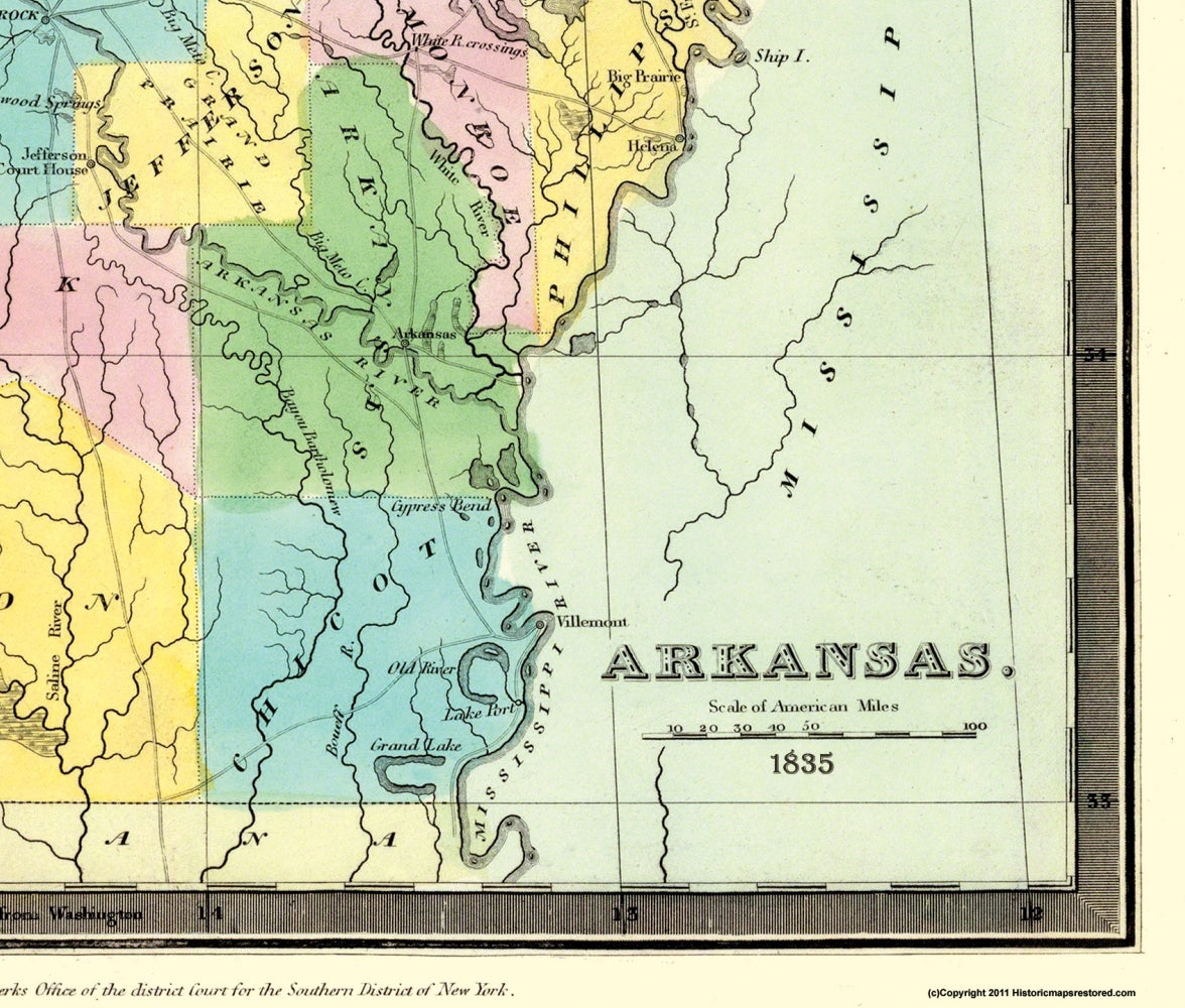 Historic State Map - Arkansas Territory - Burr 1835 - Vintage Wall Art