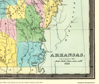 Historic State Map - Arkansas Territory - Burr 1835 - Vintage Wall Art