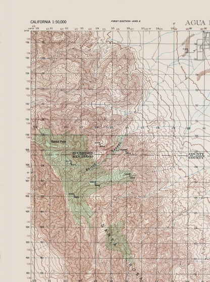 Topographical Map - Agua Dulce Sheet - Army  1944 - 23 x 30.83 - Vintage Wall Art