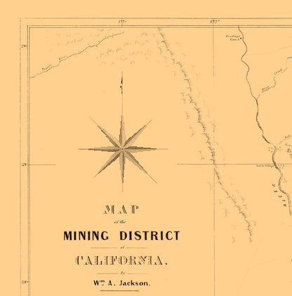 Historic Mine Map - California Mining- Jackson 1850  - Vintage Wall Art