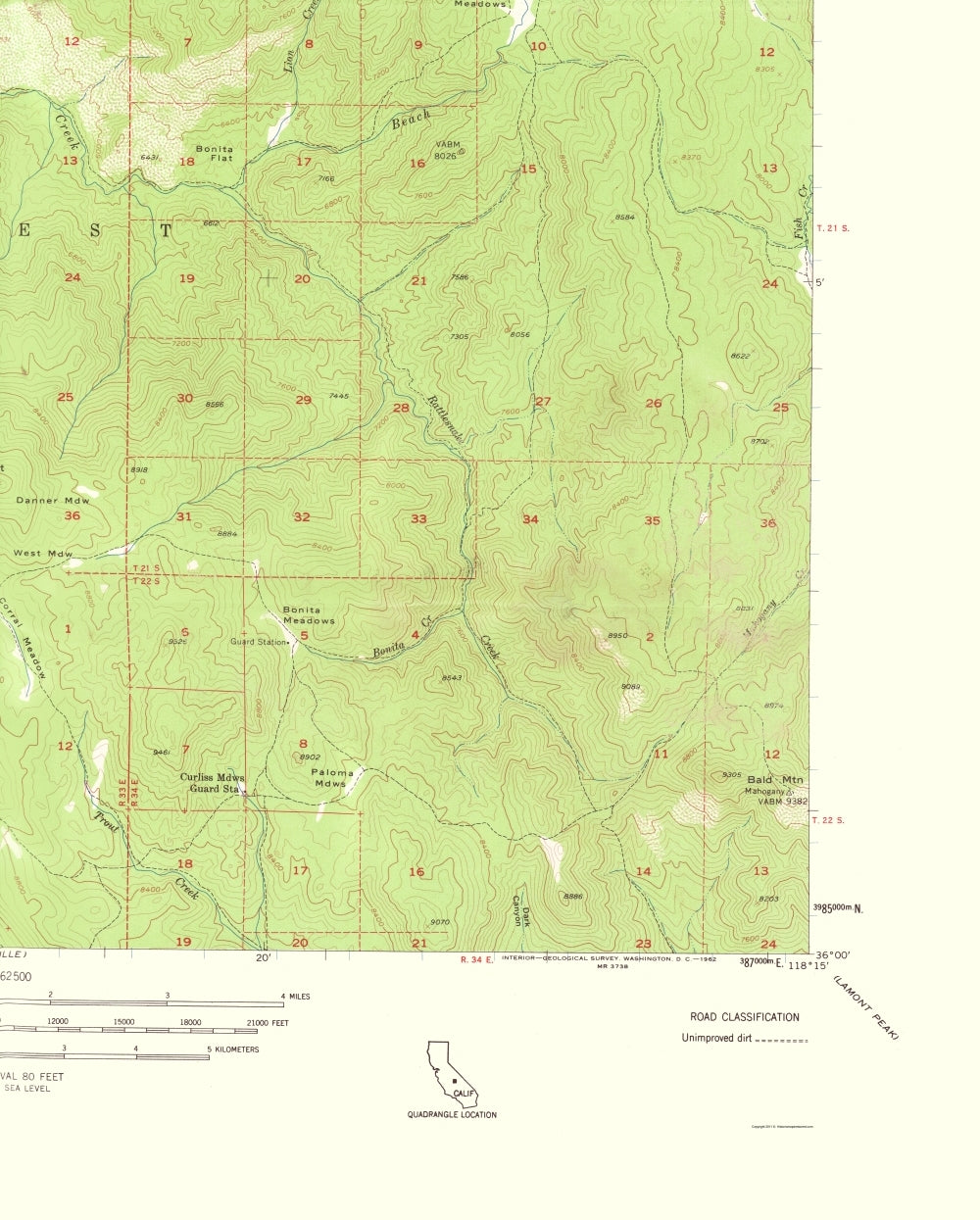 Topographical Map - Hockett Peak California Quad - USGS 1962 - Vintage Wall Art
