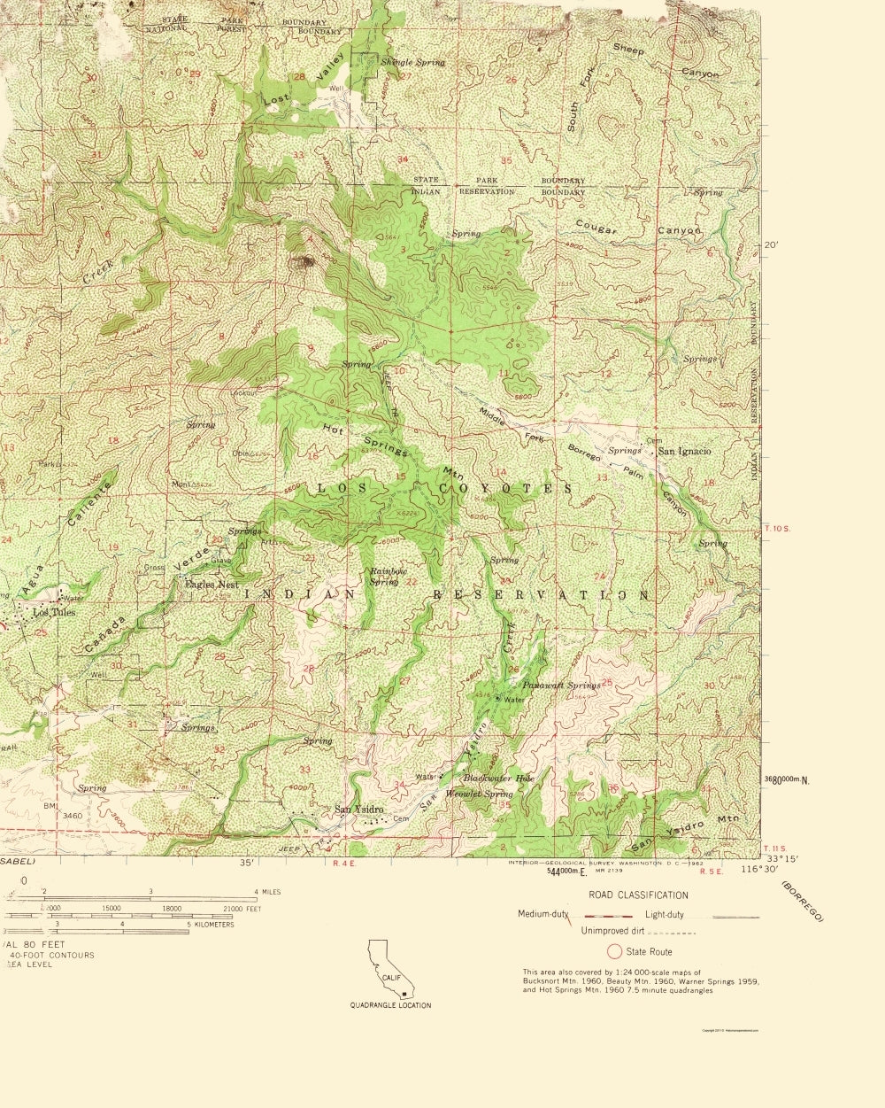 Topographical Map - Warner Springs California Quad - USGS 1961 - Vintage Wall Art