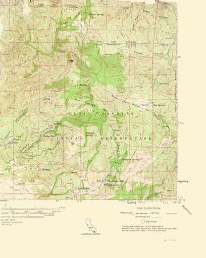 Topographical Map - Warner Springs California Quad - USGS 1961 - Vintage Wall Art