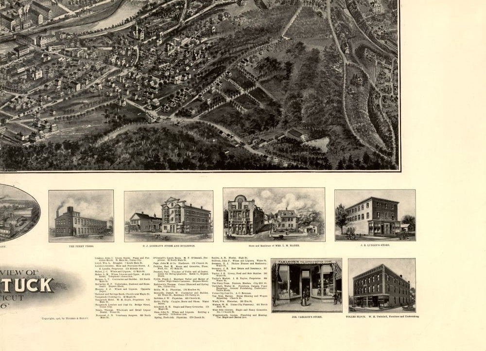 Historic Panoramic View - Naugatuck Connecticut - Bailey 1906 - Vintage Wall Art