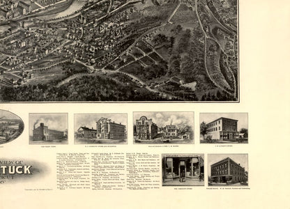 Historic Panoramic View - Naugatuck Connecticut - Bailey 1906 - Vintage Wall Art